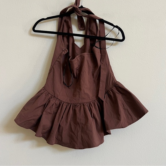 Lulus Casually Exquisite Brown Ruffled Halter Peplum Top - Picture 3 of 3